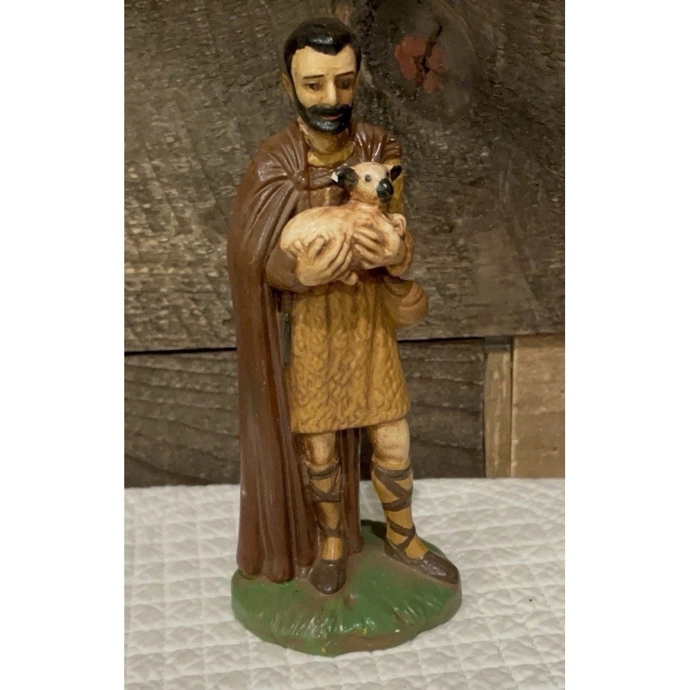 Vintage Holland‎ Mold Handcrafted Ceramic Shepherd Figurine Holding Lamb